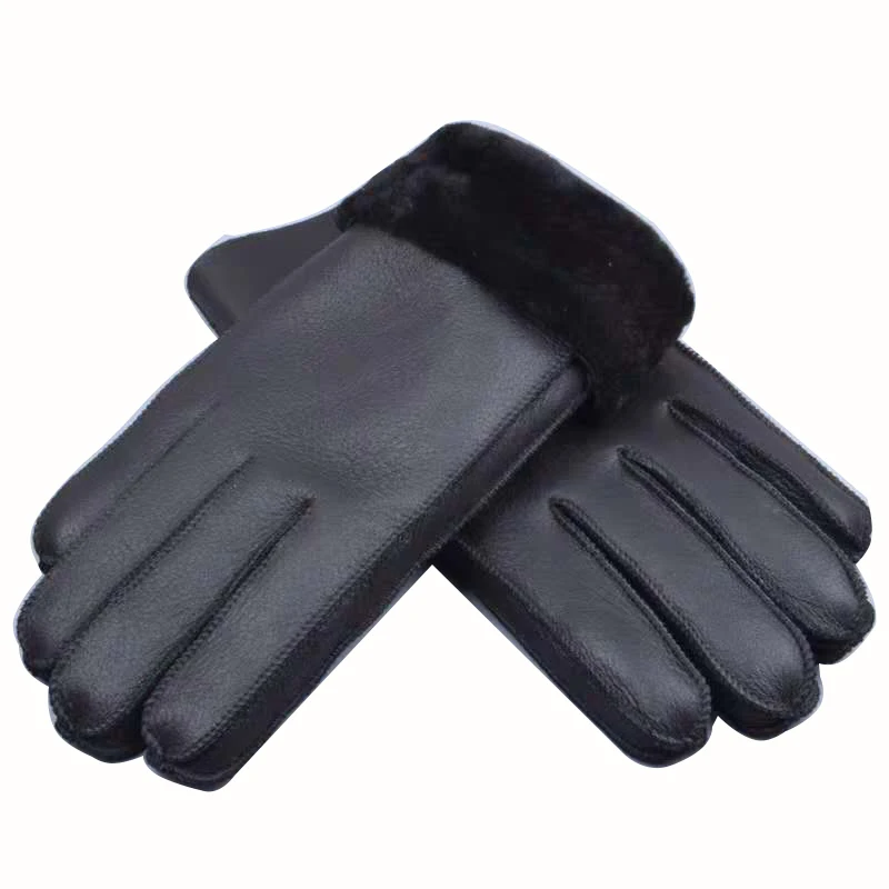 Top Trends: Winter Warm Leather Men&#039;s Gloves Genuine Leather Sheepskin Men Gloves Wool Male Mittens Thermal Hand-made Brand Shoppable Styles