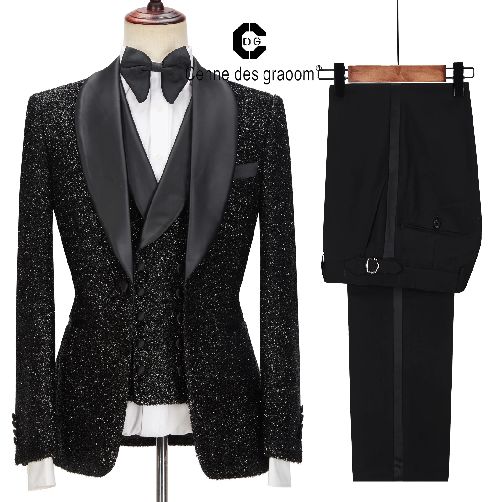 Top Trends: Cenne Des Graoom Latest Coat Design Men Suits Tailor-Made Tuxedo 3 Pieces Blazer Wedding Party Singer Groom Costume Homme Black Shoppable Styles