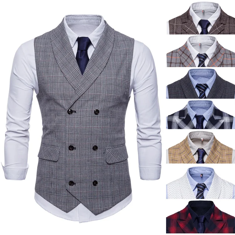 Top Trends: New 2020 Tweed Suit Men Vest Plaid Sleeveless Jacket Vests For Men Waistcoat Vintage Men&#039;s Vest With Lapel Gilet Homme Costume Shoppable Styles