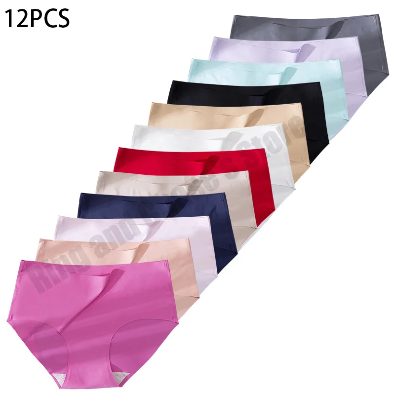 Top Trends: 12PCS Lce Silk Seamless Underwear Women&#039;s Panties Sexy Comfortable Breathable Low-waist Briefs Plus Size Elastic Lingerie Shoppable Styles