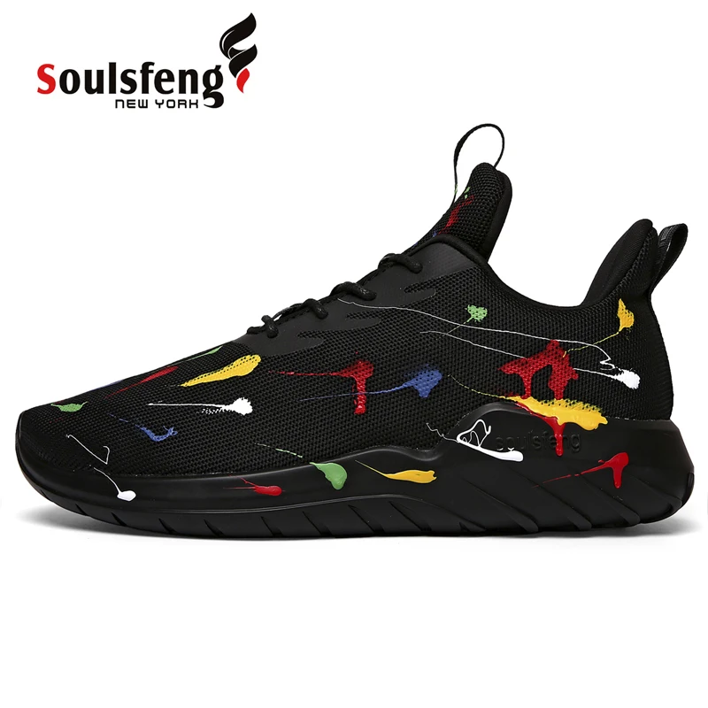 Top Trends: Soulsfeng Mens Running Shoes Mesh Breathable Lightweight Cushioning Training Inkjet Pattern Athletic Sneakers Womens Summer Shoppable Styles