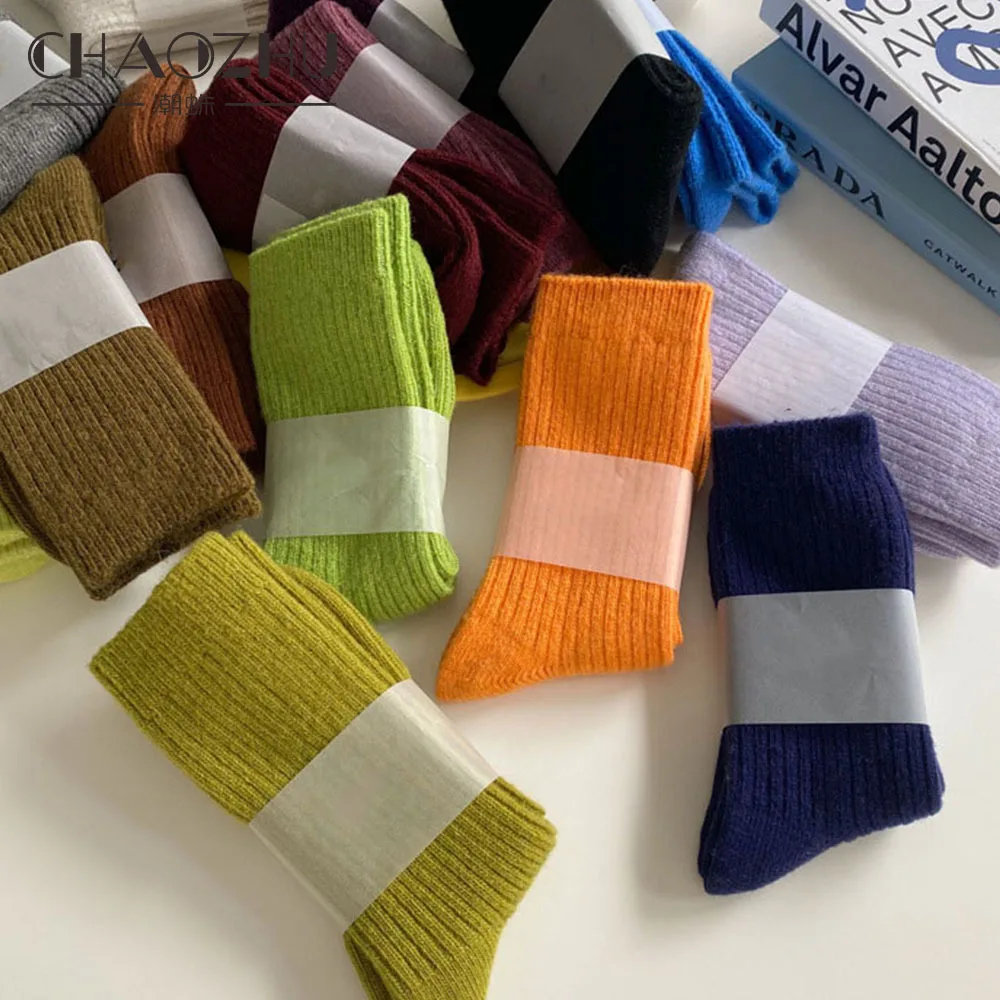 Top Trends: CHAOZHU Thicken Warm Merino Wool Classic Solid Colors Rib Socks Women High Quality Loose Crew Fashion Japanese Korea Sock Winter Shoppable Styles