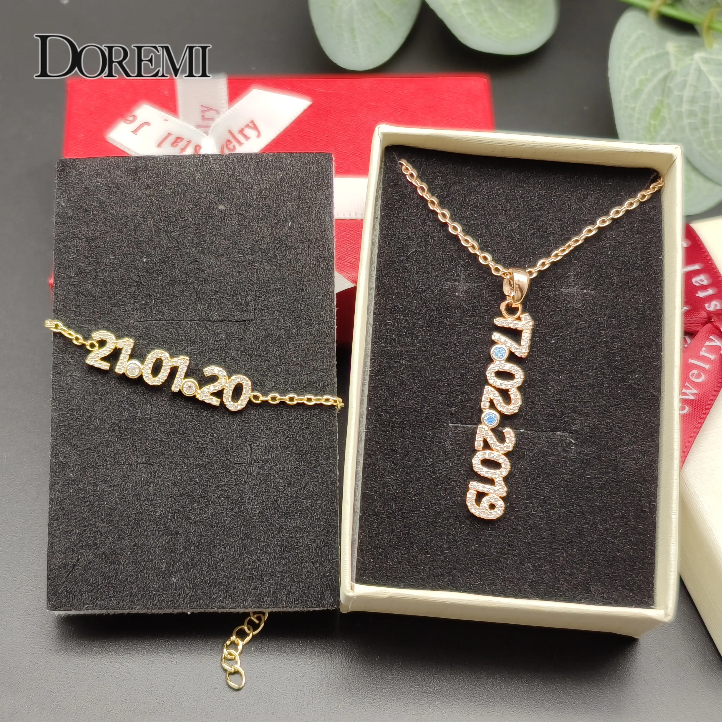 Top Trends: DOREMI New Crystal Name Set Jewelry Personalized Birthstone Number Necklace &amp; Bracelet Nameplate Pendant Women Hristmas Gifts Shoppable Styles