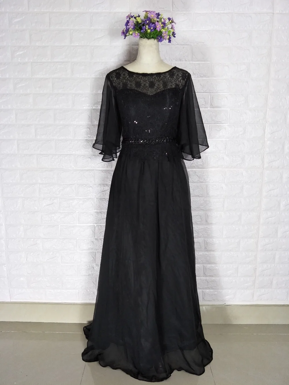 Top Trends: Free Shipping 2018 Hot One Shoulder With Jacket A-Line Chiffon Cap Sleeve Black Lace Handmade Mother Of The Bride Dresses Custom Shoppable Styles