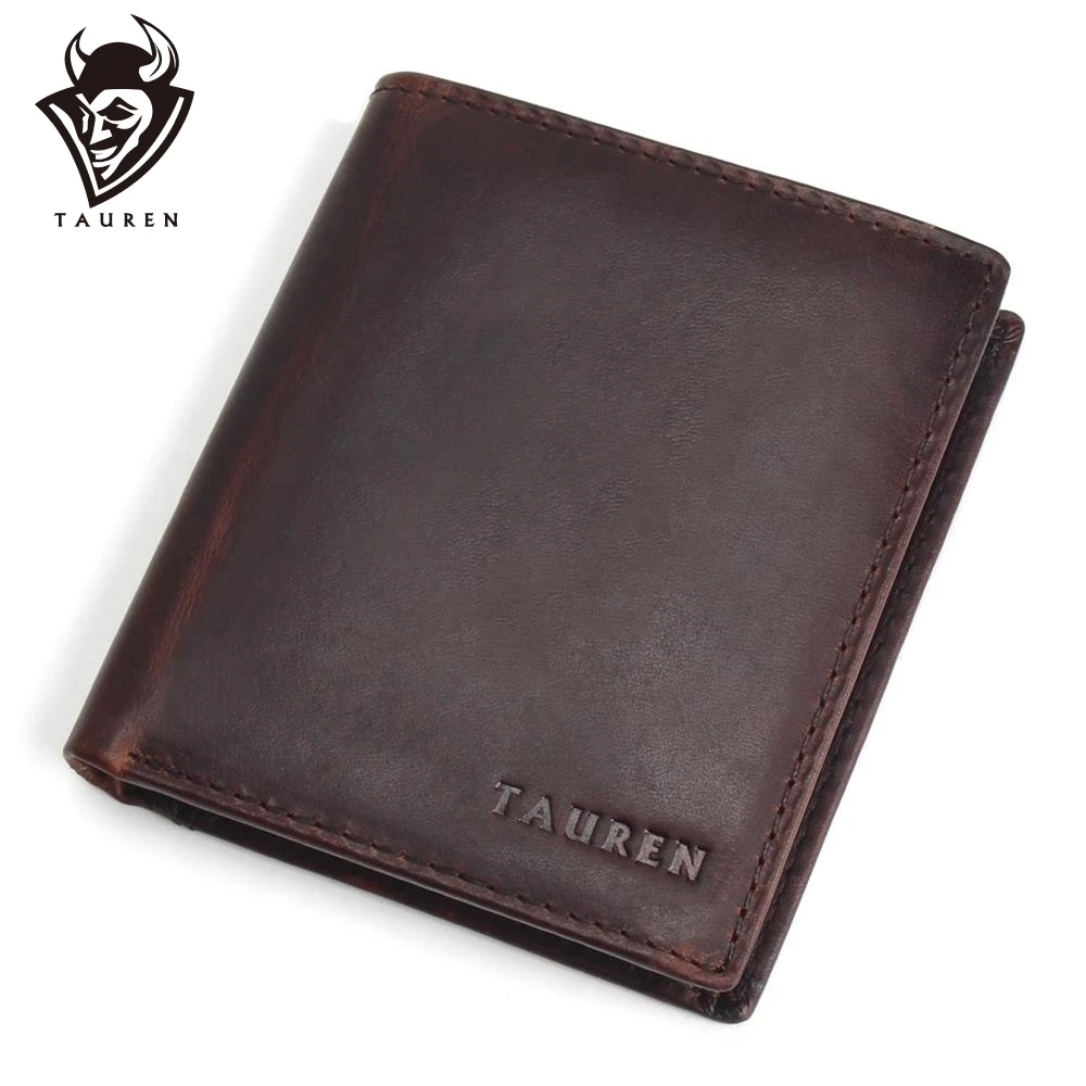 Top Trends: TAUREN Men Wallets Vintage Crazy Horse Genuine Leather Zipper Wallet Card Holder Coin Pocket Men's Purse Male Carteira Shoppable Styles