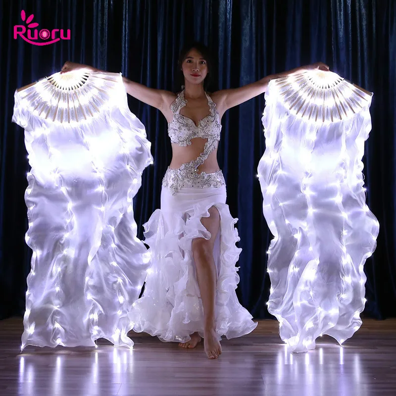 Top Trends: Ruoru Carnival Led Silk Fan Veil Bellydance Fan Veils Silk LED Light Show White Belly Dance Stage Performance Dance Costumes Shoppable Styles