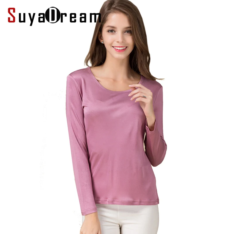 Top Trends: SuyaDream Women T Shirt Natural Silk Long Sleeves O Neck Basic Shirt 2021 FALL New White Black Bottoming Top Shoppable Styles