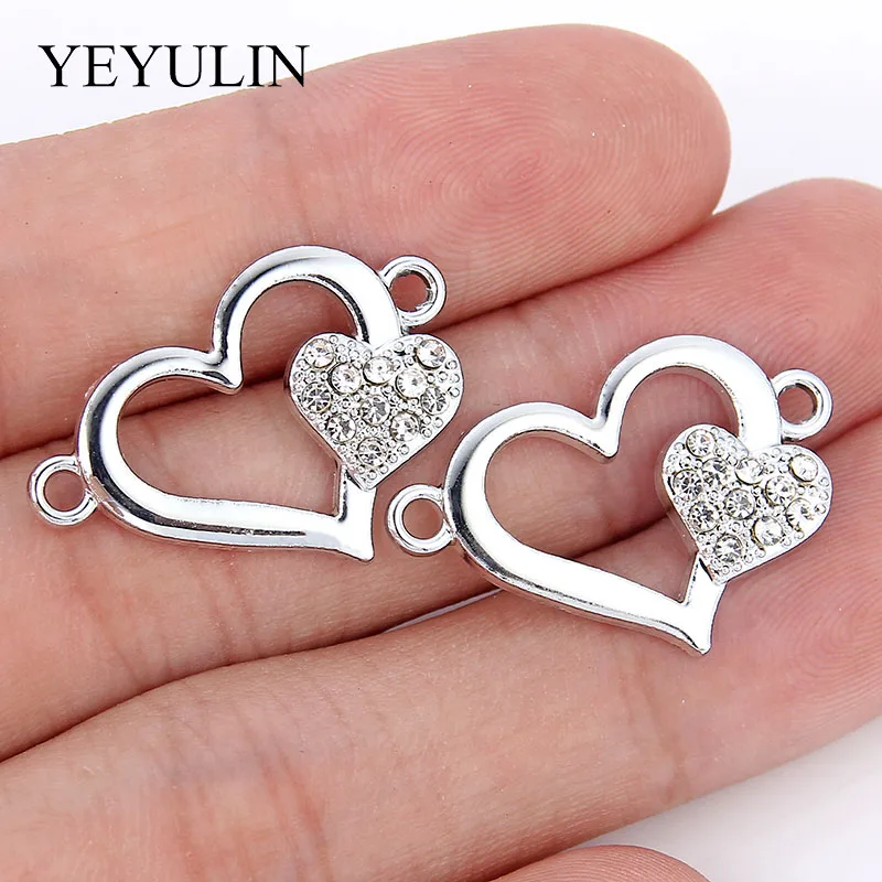 Top Trends: 10 Pcs Silver Plated Color Love Heart Shape Alloy Connects For Making Necklace Bracelets Gift Fashion Crystal Jewelry Findings Shoppable Styles