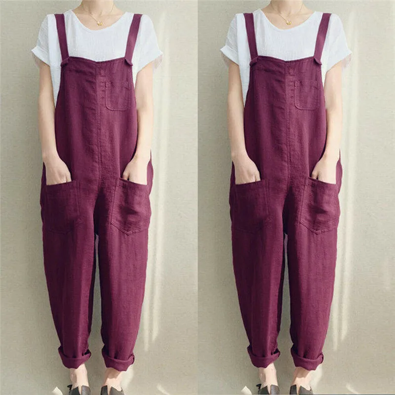 Top Trends: 4XL Womens Sleeveless Dungarees Rompers Cotton Linen Jumpsuit Loose Preppy Style Pants Casual Pocket Overalls Playsuits Shoppable Styles - Image 5