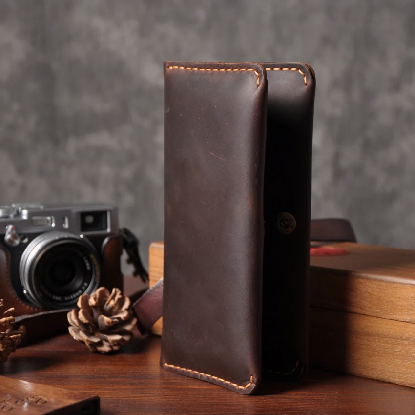 Top Trends: Handmade Vintage Crazy Horse Genuine Leather Wallet Men Wallet Leather Male Wallet Long Style Clutch Bag Male Purse Money Clips Shoppable Styles