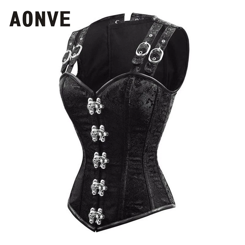 Top Trends: Aonve Steampunk Overbust Women Corset Red Steel Bones Korse Top Black Gothic Clothes Punk Goth Bodice Halloween Costumes Shoppable Styles