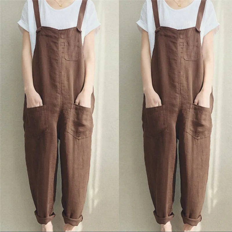 Top Trends: 4XL Womens Sleeveless Dungarees Rompers Cotton Linen Jumpsuit Loose Preppy Style Pants Casual Pocket Overalls Playsuits Shoppable Styles - Image 3