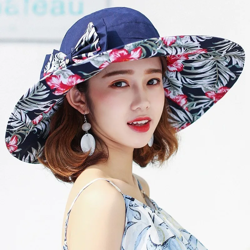 Top Trends: Reversible Summer Hat For Women Superlarge Brim Beach Cap Sun Hat Female England Style Girls Bow Fedora Hat Shoppable Styles