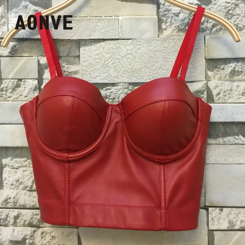 Top Trends: Aonve Women Summer Sexy Top PU Leather Festival Clothing Tops Bralette Cropped Top Female Punk Goth Clubwear Black Red Plus Size Shoppable Styles