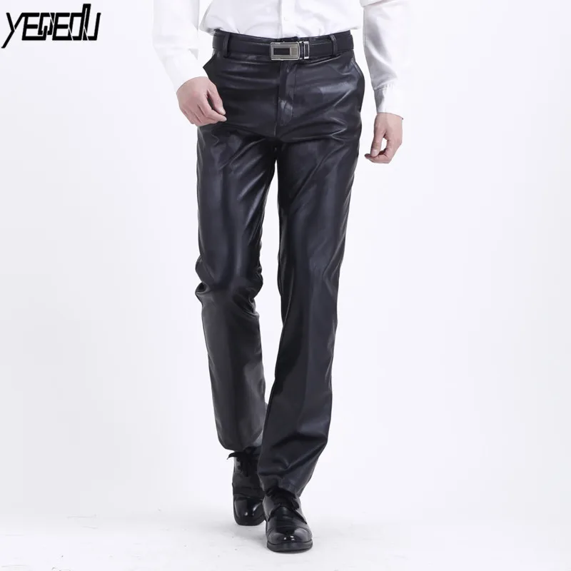 Top Trends: #2210 2023 Summer Waterproof Loose Stretch PU Faux Leather Pants Men Straight Fashion Thin Leather Trousers Men Black Plus Size Shoppable Styles