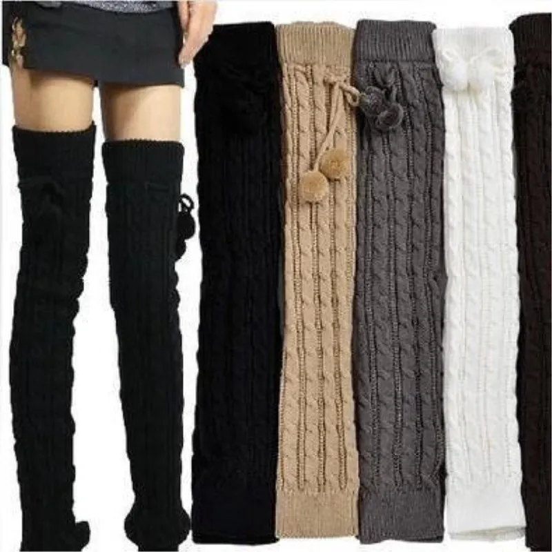 Top Trends: 2018 New Fashion Casual Women Warm Winter Knitted Leg Warmers Knitted Socks Crochet Long Boots Socks With Hairball Shoppable Styles