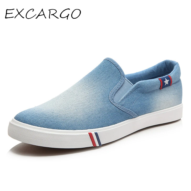 Top Trends: EXCARGO Canvas Shoes Sneakers Men Shoes Slip On 2019 Summer Fashion Shallow Casual Shoes For Men Denim Blue Sneakers For Men Shoppable Styles