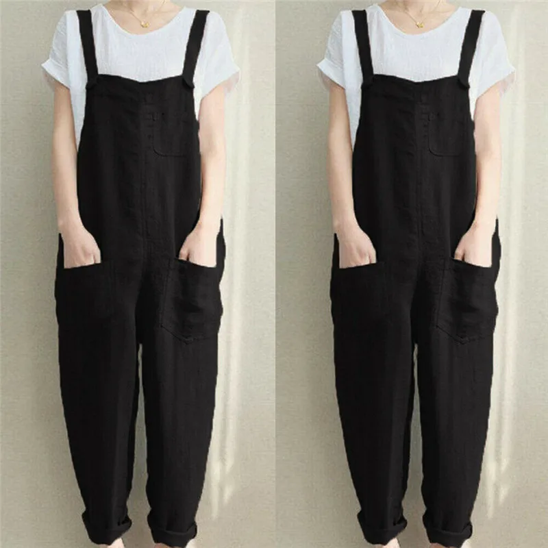 Top Trends: 4XL Womens Sleeveless Dungarees Rompers Cotton Linen Jumpsuit Loose Preppy Style Pants Casual Pocket Overalls Playsuits Shoppable Styles - Image 2