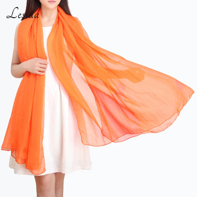 Top Trends: 2022 Fashion Solid Color Ladies Chiffon Scarves Orange Beach Shawls And Wraps Pareo Large Women Long Scarves 170*70cm Wholesale Shoppable Styles