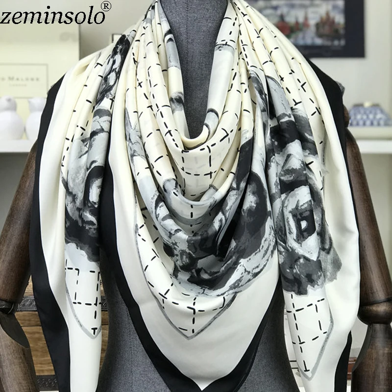 Top Trends: 100% Silk Scarf Hijab Foulard Head Scarves Hair Bandana Large Square 130*130cm Silk Twill Scarfs Shawl Wraps Stoles Hand Roll Shoppable Styles