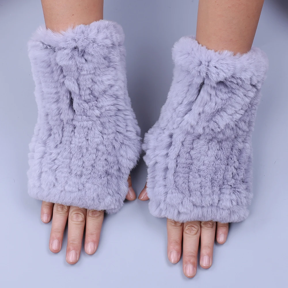 Top Trends: Fashion Real Rex Rabbit Fur Women's Winter Gloves Genuine Fur Mittens Girl Fingerless Gloves Wrist Warmer Elastic Fluffy Shoppable Styles - Image 4