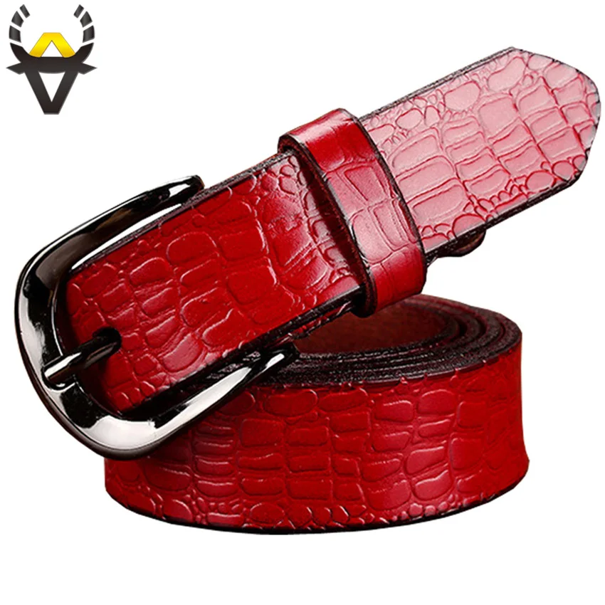 Top Trends: Fashion Genuine Leather Belts For Women Crocodile Design Pin Buckle Belt Woman Quality Cow Skin Waist Strap Female Width 2.8 Cm Shoppable Styles