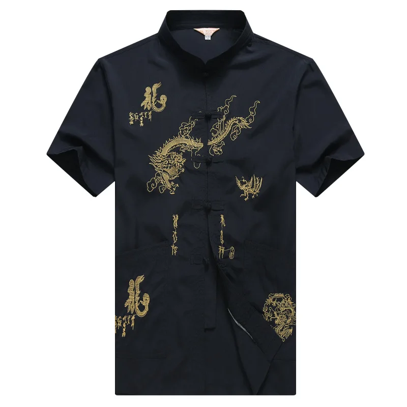 Top Trends: Mandarin Collar Men Traditional Tang Top Dragon Wing Chun Clothing Short Sleeve Kung Fu Shirt Chinese Style Clothes M-XXXL Shoppable Styles