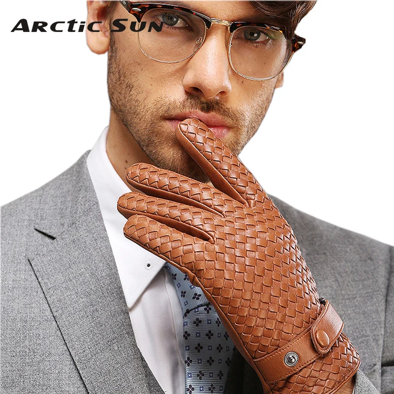 Top Trends: Men Gloves High-end Weave Genuine Leather Male Gloves Thin Lined Spring Autumn Business Driving Sheepskin Glove M025NN Shoppable Styles