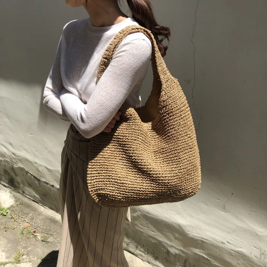 Top Trends: Fashion Straw Women Shoulder Bags Paper Woven Female Handbags Large Capacity Summer Beach Straw Bags Casual Tote Purses 2022 Shoppable Styles