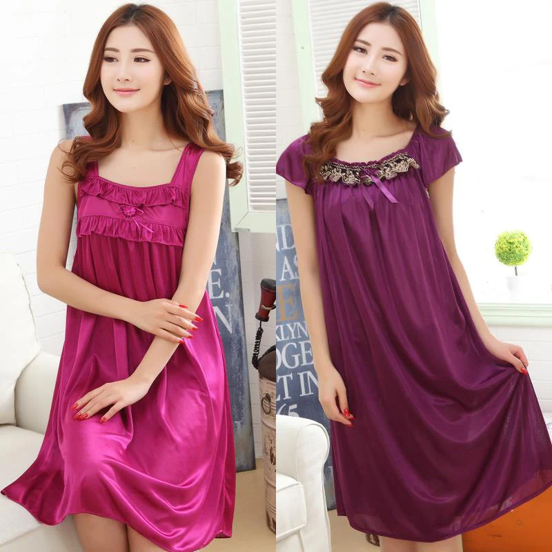 Top Trends: Ladies Sexy Silk Night Dress Girls Short Sleeve Night V Neck Nightgown Plus Size Women&#039;s Nightdress Lace Sleepwears Nightwear Shoppable Styles