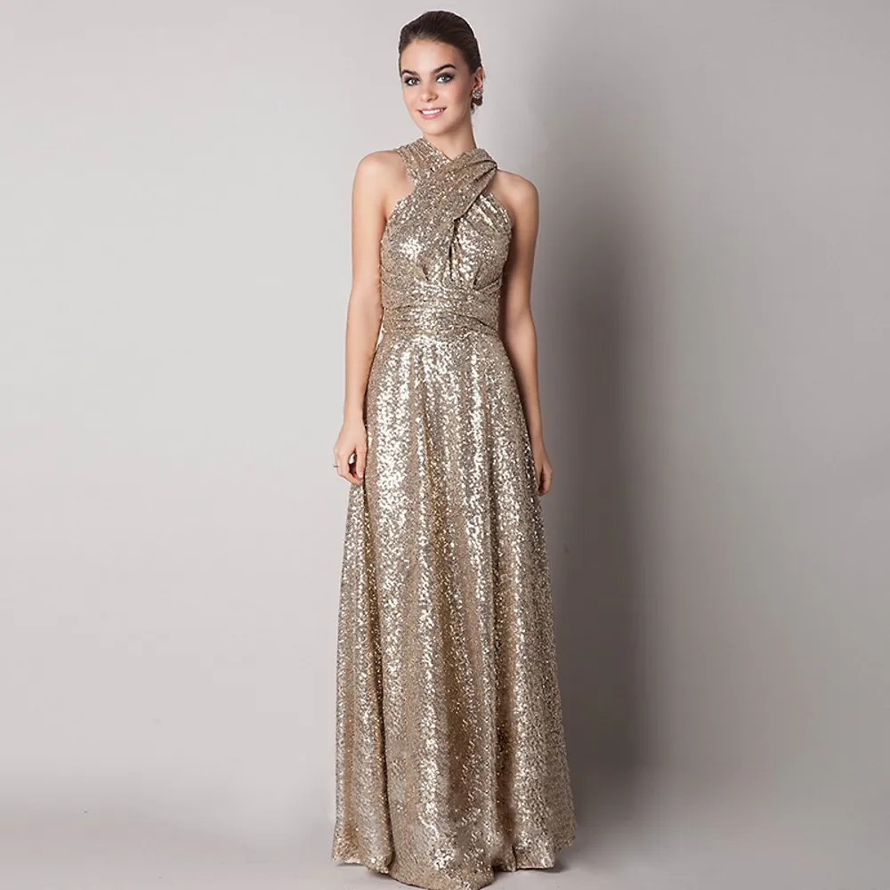 Long Sequined Maid Of Honor Bridesmaid Dress
