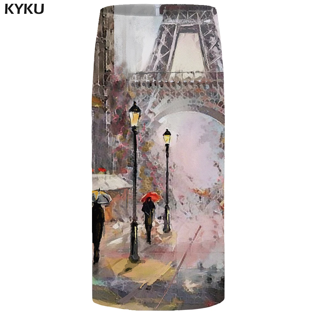 Top Trends: KYKU Eiffel Tower Skirts Women City Floral France Sexy Painting Pencil Party Casual Ladies Skirts Womens Anime Korean Fashion Shoppable Styles