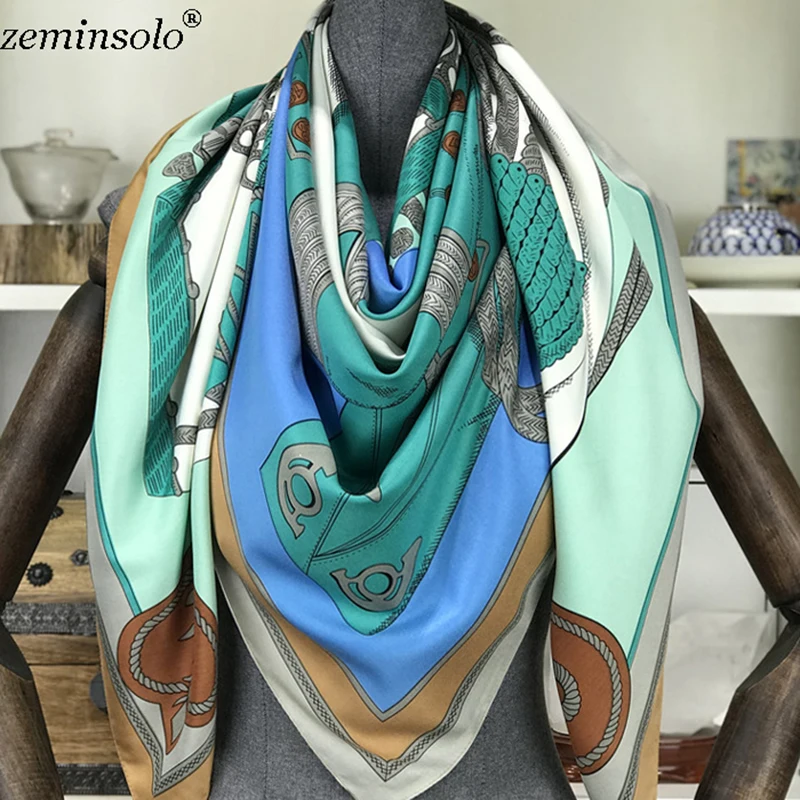 Top Trends: 100% Silk Scarf Women Large Shawls Stoles Hijabs Printed Fashion Square Scarves Echarpes Foulards Femme Wraps Bandana 130*130cm Shoppable Styles