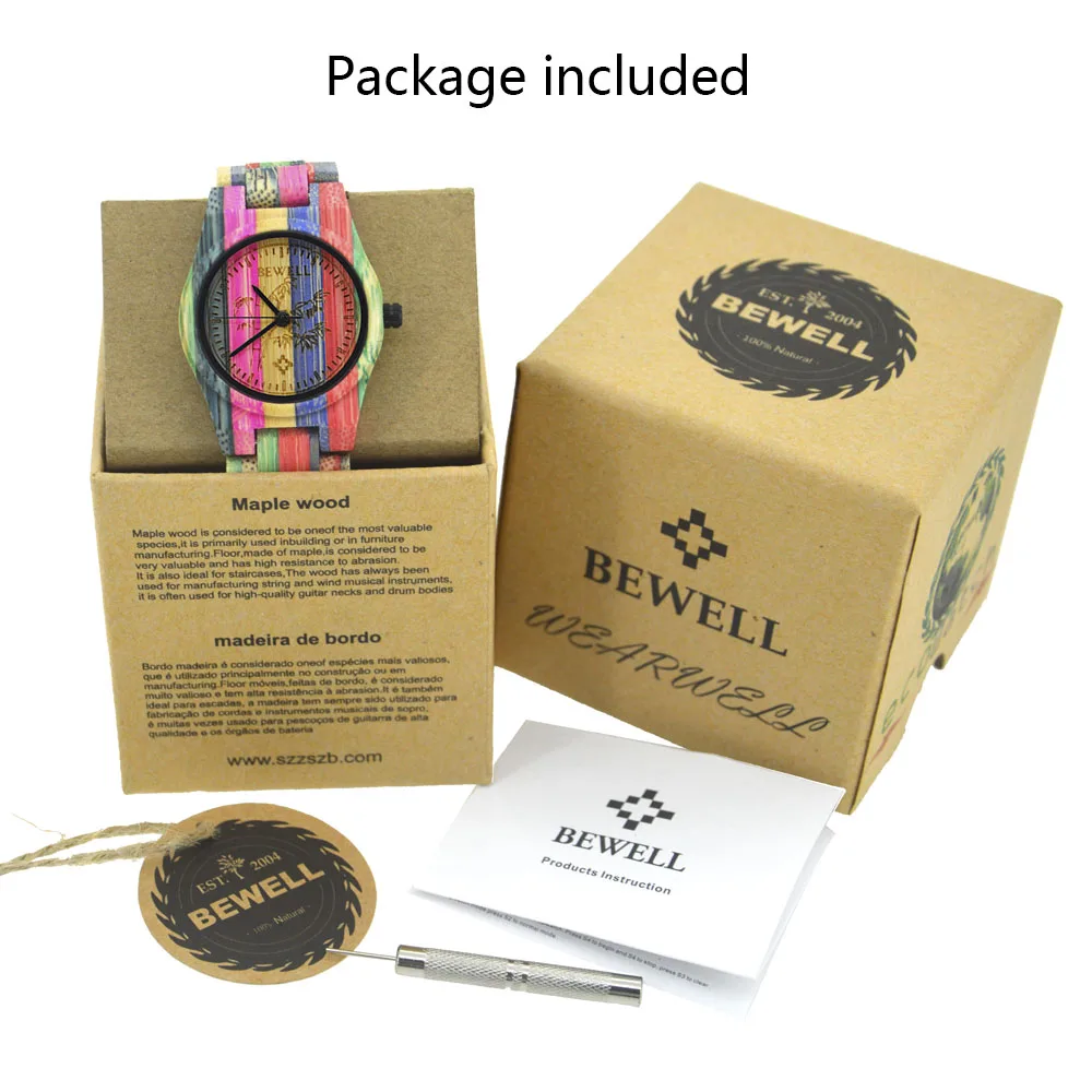 värvikireva randmerihmaga puidust käekell karbis