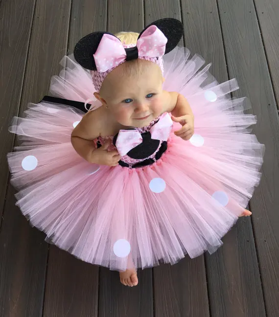 Top Trends: Lovely Girls Pink Cartoon Tutu Dress Baby Mickey Minnie Crochet Tulle Tutus With Dots Bow And Headband Kids Birthday Party Dress Shoppable Styles