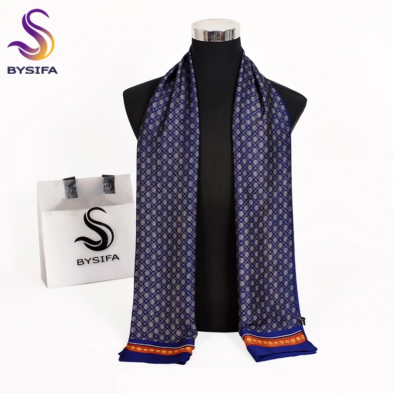 Top Trends: BYSIFA 2018 New Brand Men Scarves Autumn Winter Fashion Male Warm Navy Blue Long Silk Scarf Cravat High Quality Scarf 170*30cm Shoppable Styles