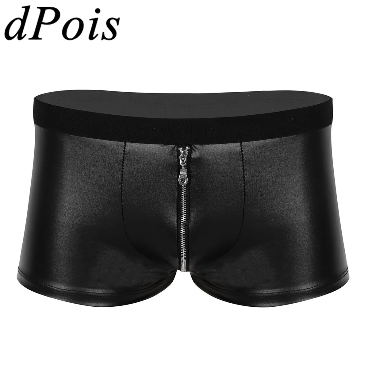 Top Trends: DPOIS Men Wetlook Faux Leather Boxer Shorts Adults Short Pants Black Zipper Bulge Pouch Shorts Homme Carnival Party Clubwear Shoppable Styles