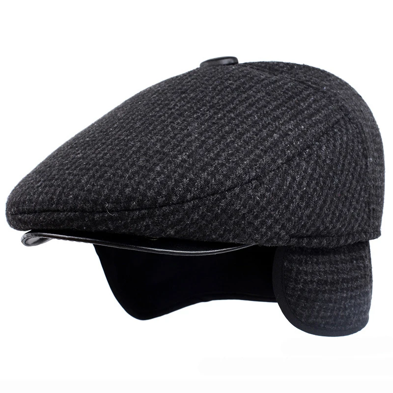 Top Trends: HT1847 Classic Man Cap Autumn Winter Hat With Ear Flap Elder Man Male Dad Hat Warm Newsboy Ivy Flat Cap Wool Blend Men Beret Cap Shoppable Styles