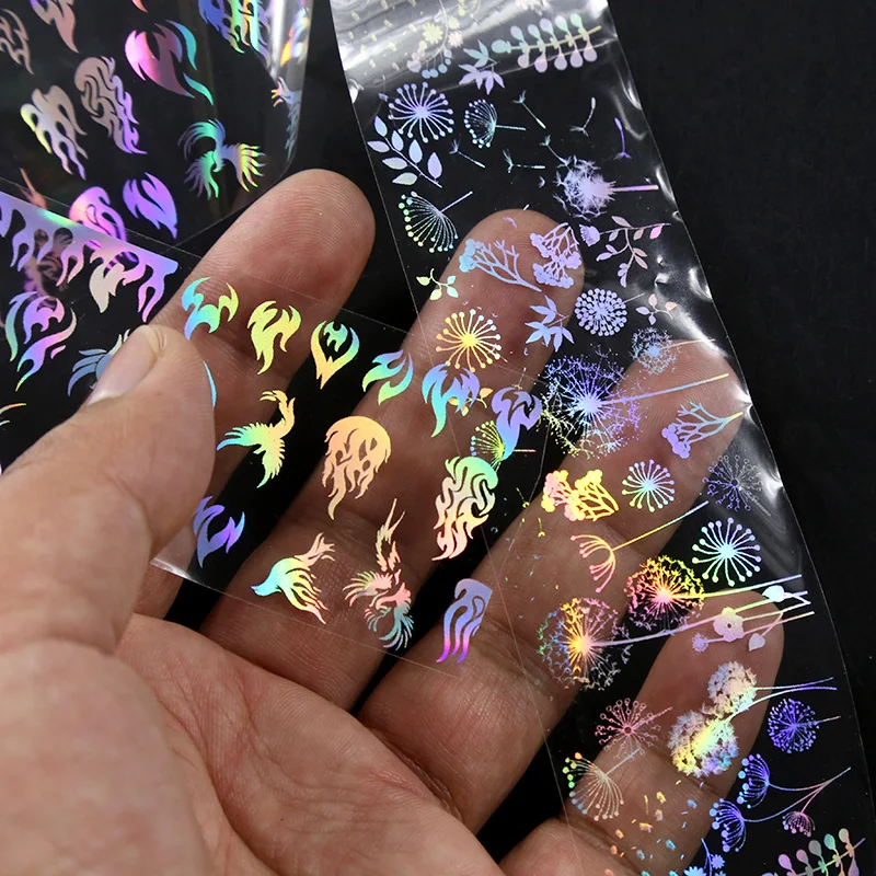 Top Trends: 4*100cm / Roll Holographic Nail Foil Flame Dandelion Panda Bamboo Holo Nail Art Transfer Sticker Water Slide Nail Art Decals Shoppable Styles