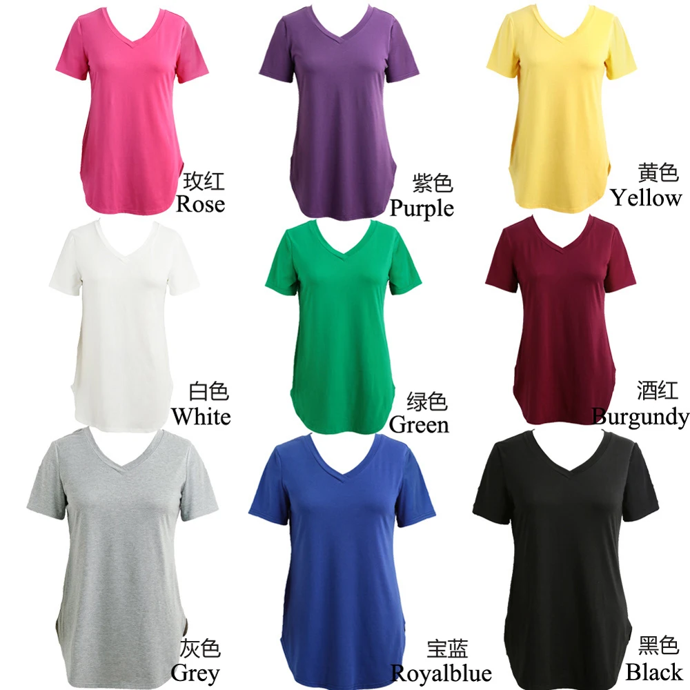 Top Trends: Women's T-shirt Summer Plus Size Tee Basic T Shirt Women Solid V Neck Short Sleeve Long Casual Women Tops Loose Tee Shirt Femme Shoppable Styles