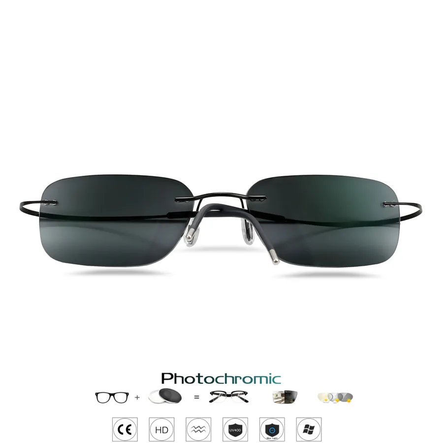 Top Trends: B Titanium Rimless Reading Glasses Photochromic Gray Sunglasses Men's Women Outdoor Hyperopia Eyewear 1.0 1.25 1.5 1.75 Lenses Shoppable Styles