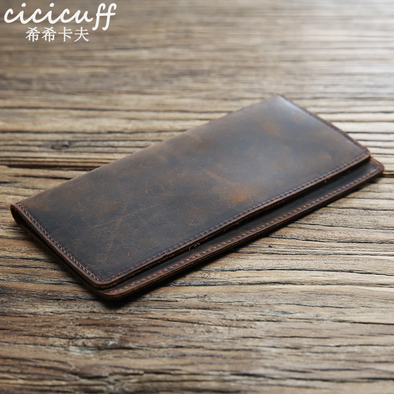 Top Trends: Genuine Leather Men Wallets Crazy Horse Cowhide Male Vintage Handmade Long Slim Thin Wallet Card Holder Billfold Purse Carteira Shoppable Styles