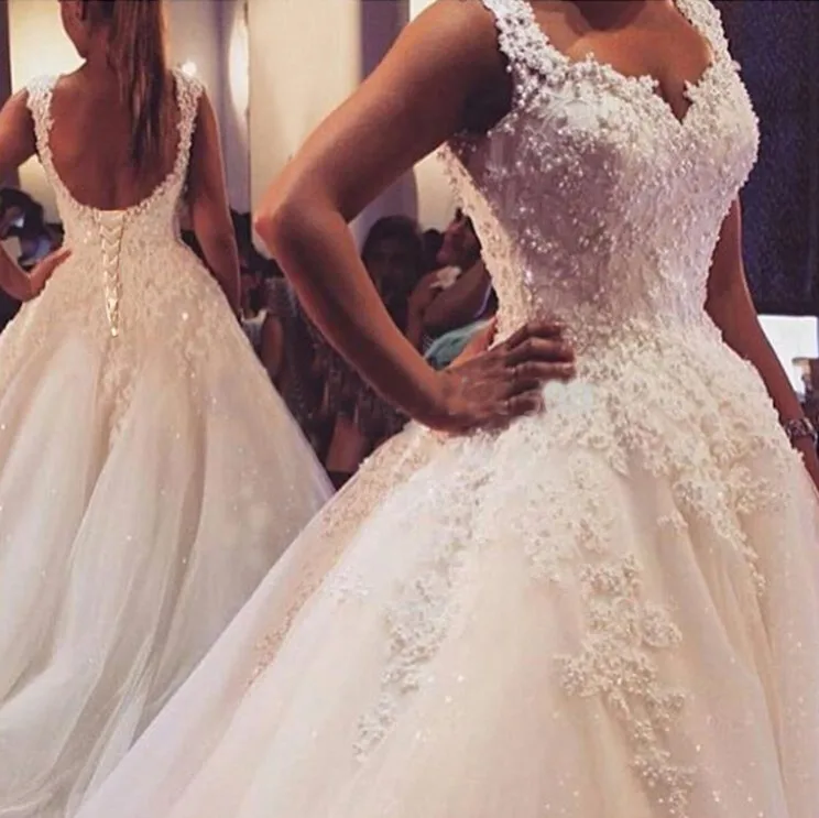 Top Trends: Ball Gowns Spaghetti Straps White Ivory Tulle Wedding Dresses 2019 Hot With Pearls Bridal Dress Marriage Customer Made Size Shoppable Styles