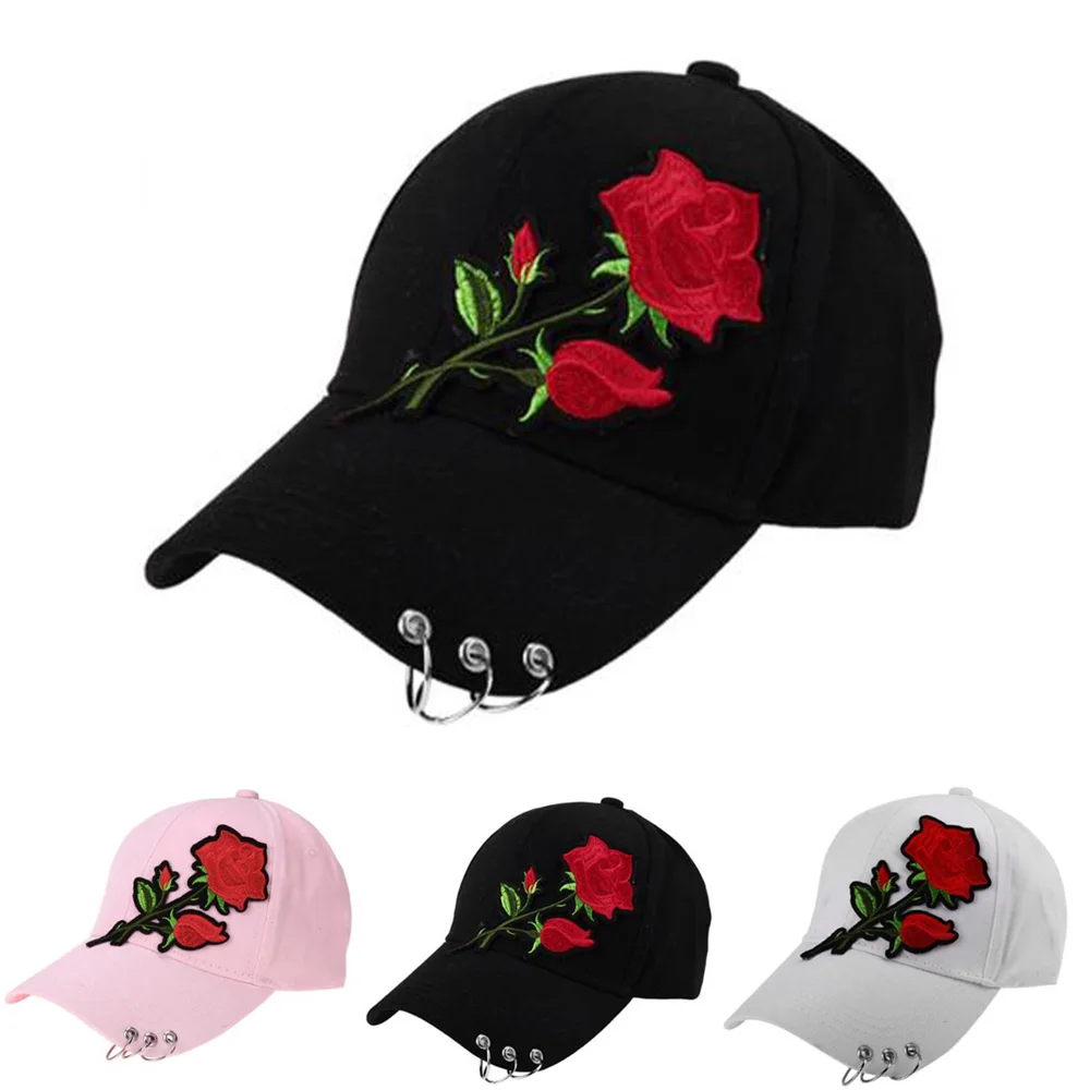 Top Trends: Women Men Hip Hop Kpop Snapback Baseball Cap Big Rose Flower With Rings Sport Dancing Travel Dad Hat Caps Streetwear Adjustable Shoppable Styles