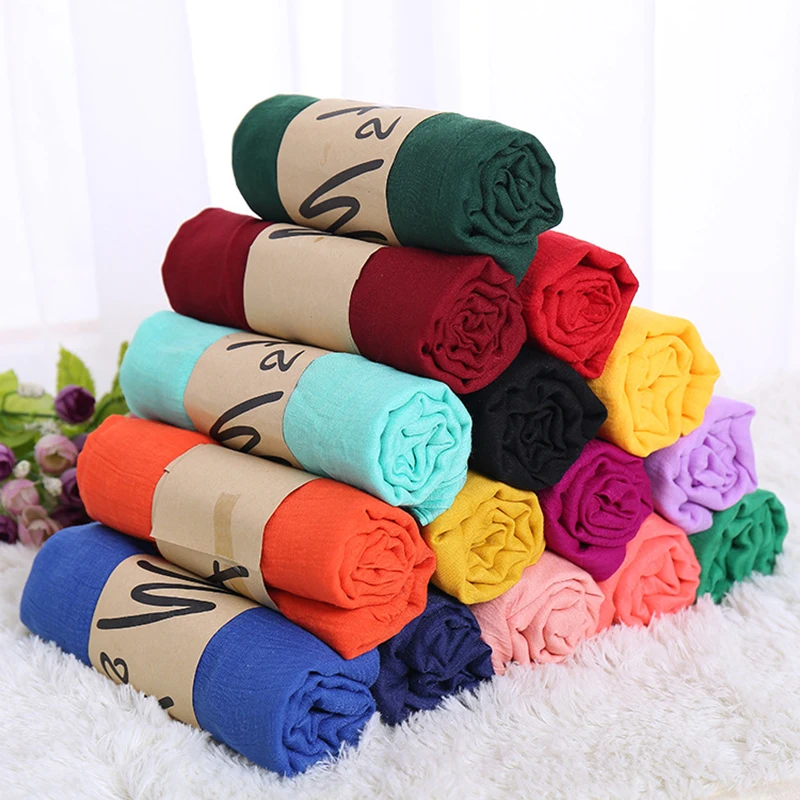 Top Trends: New Linen Scarves Women Solid Color Scarf Shawl Luxury Brand Muslim Hijab Muffler Female Soft Wraps Headband Foulard Bufandas Shoppable Styles