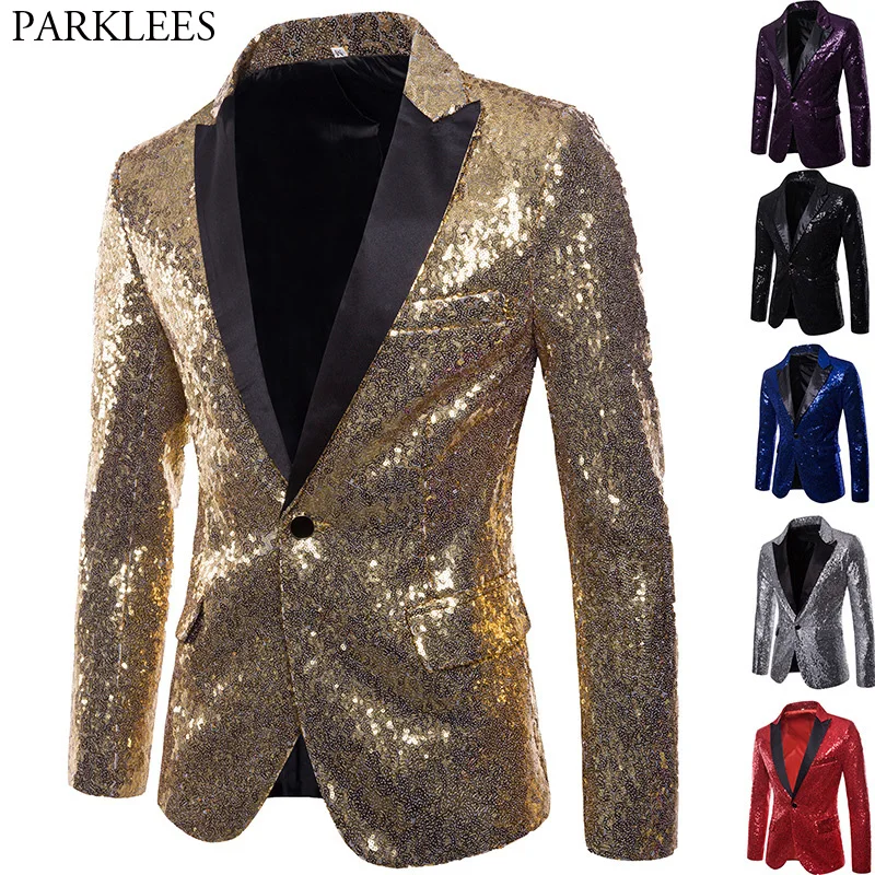 Top Trends: Shiny Gold Sequin Glitter Embellished Blazer Jacket Men Nightclub Prom Suit Blazer Men Costume Homme Stage Clothes For Singers Shoppable Styles