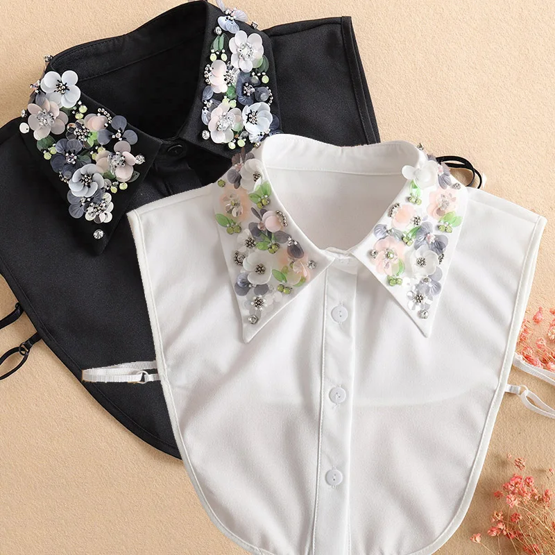 Top Trends: Sequined Womans Detachable Collars White 2020 New Ladies Tie Black False Fake Collar Shirt Women Beading Removable Nep Kraagie Shoppable Styles