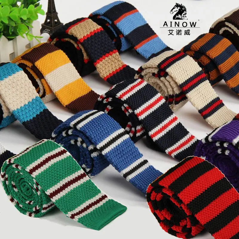 Top Trends: SHENNAIWEI 2023 New Wool Knit Tie Casual Korean Flat-Head 5cm Narrow Striped Necktie Men&#039;S Knitting 20 Color Shoppable Styles