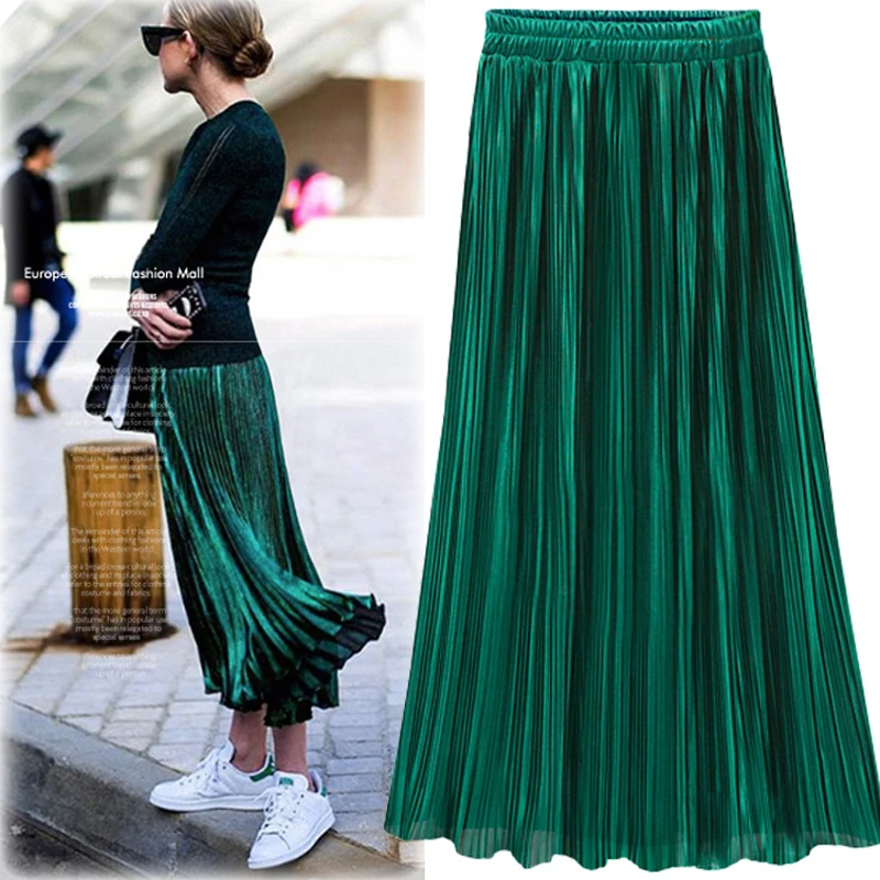 Top Trends: Silver Gold Pleated Skirt Womens Vintage High Waist Skirt 2023 Winter Long Warm Skirts New Fashion Metallic Skirt Female Shoppable Styles