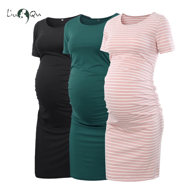 Top Trends: Liu&amp;Qu Maternity Dresses Women Side Ruched Pregnany Dress Bodycon Pregnant Clothes Casual Mama Short Sleeve Wrap Baby Showers Shoppable Styles